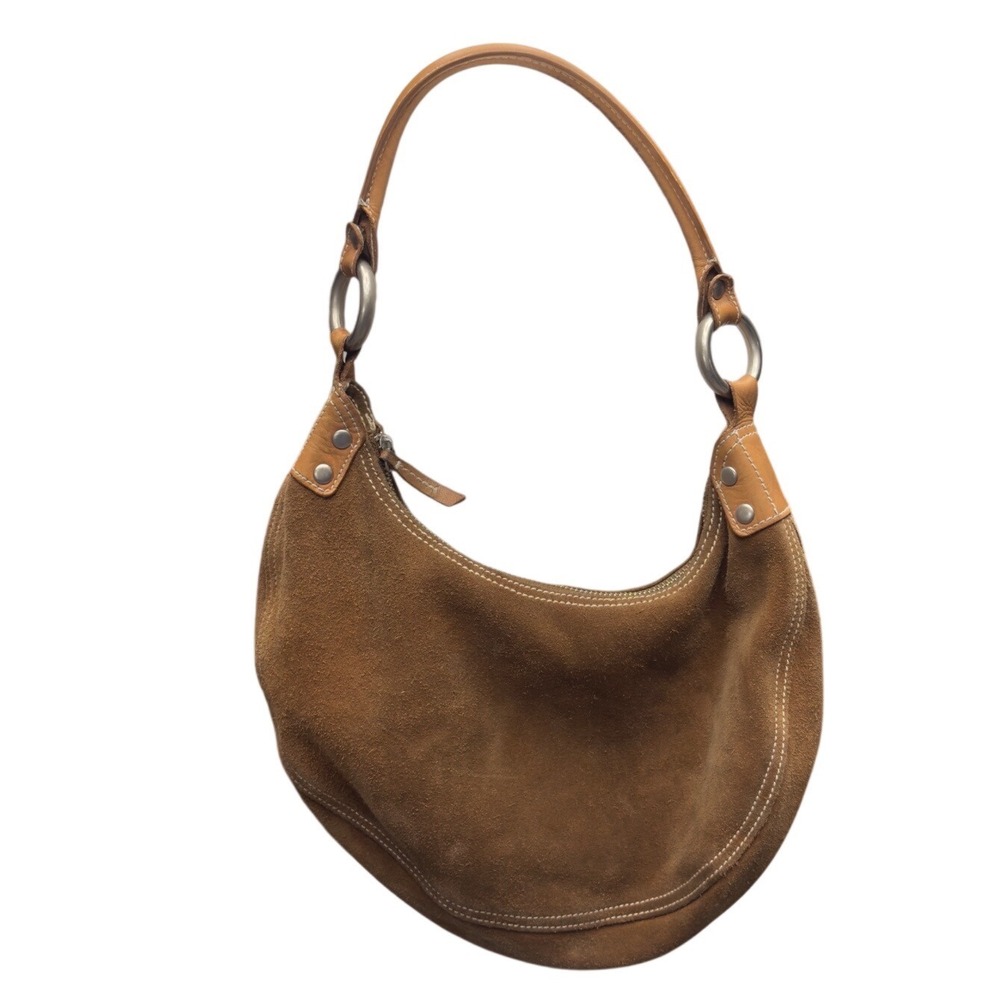 Gap Brown Suede Leather Hobo Shoulder Bag Vintage Y2K Boho Ring Detail